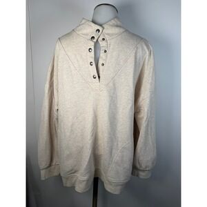 Time and Tru Womens XXL Oatmeal Heather Snap Neck Pullover Sweatshirt Pockets
